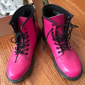 Dr. Martens Delaney hot pink patent boots